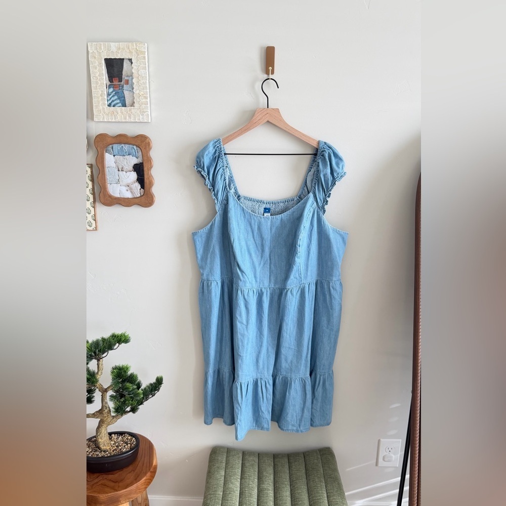 Old Navy Fit & Flare Puff-Sleeve Smocked Jean Mini Dress - Picture 5 of 6